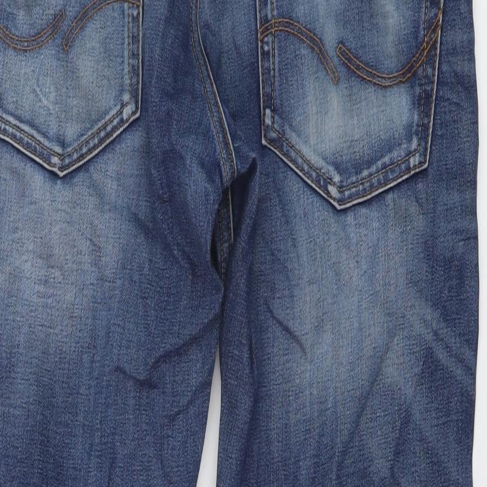 JACK & JONES Mens Blue Cotton Straight Jeans Size 32 in L28 in Regular Button