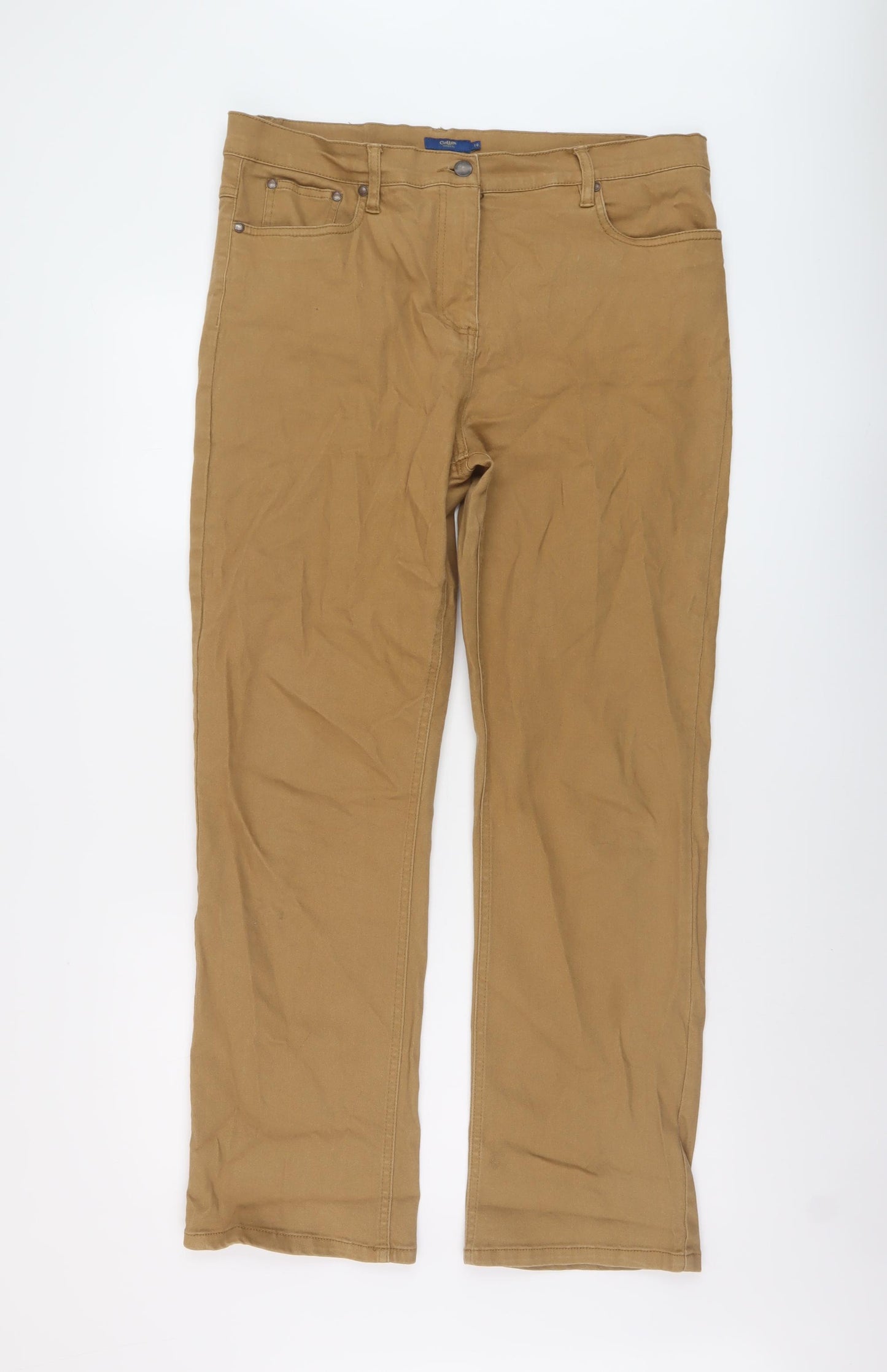 Cotton Traders Womens Brown Cotton Straight Jeans Size 16 L30 in Regular Button