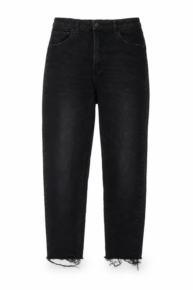 Front view of Cropp women’s black cotton mom jeans, size UK 10, 26-inch leg regular button
