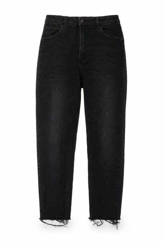 Front view of Cropp women’s black cotton mom jeans, size UK 10, 26-inch leg regular button