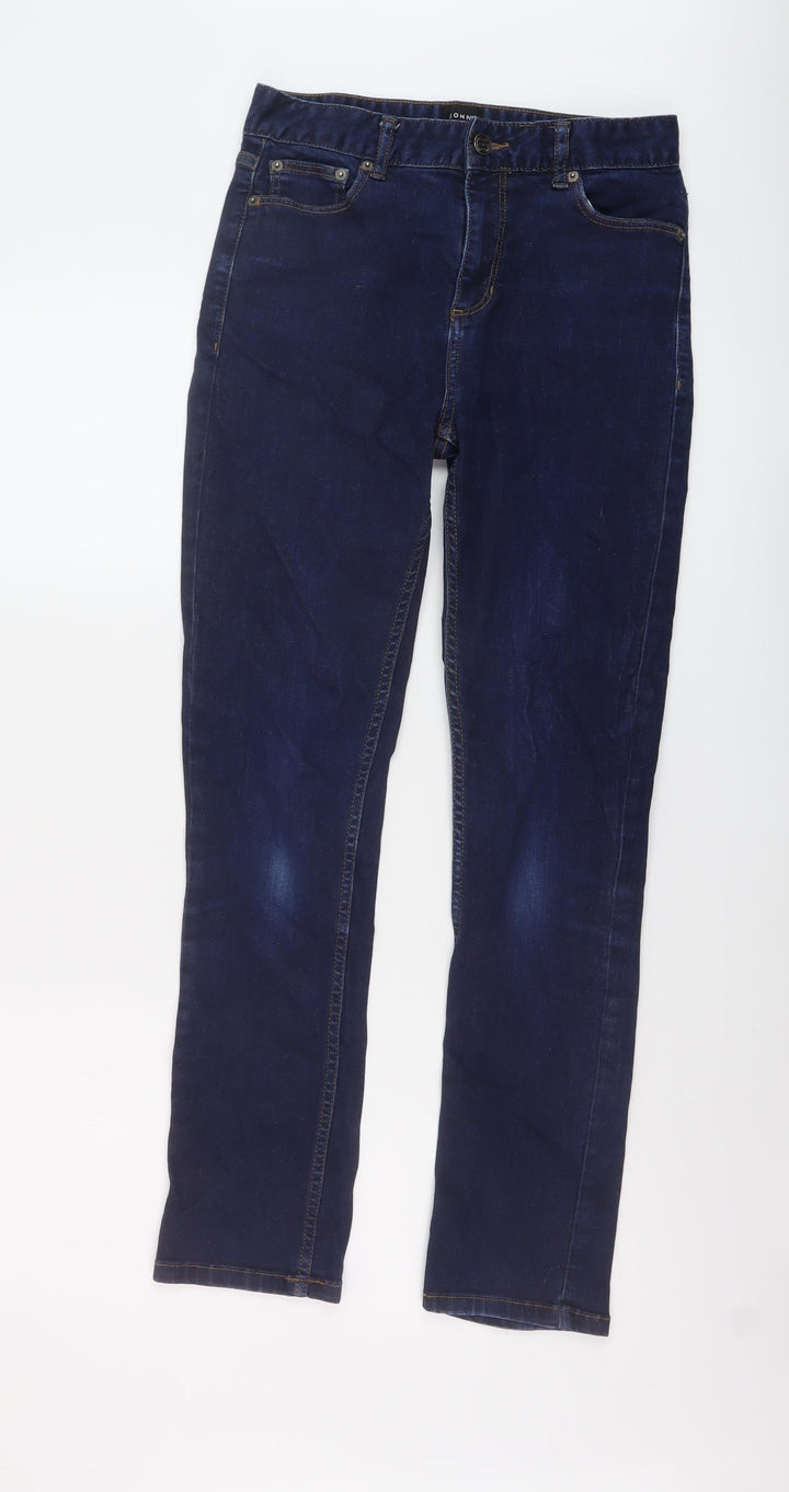 John Lewis Womens Blue Cotton Straight Jeans Size 8 L28 in Regular Button