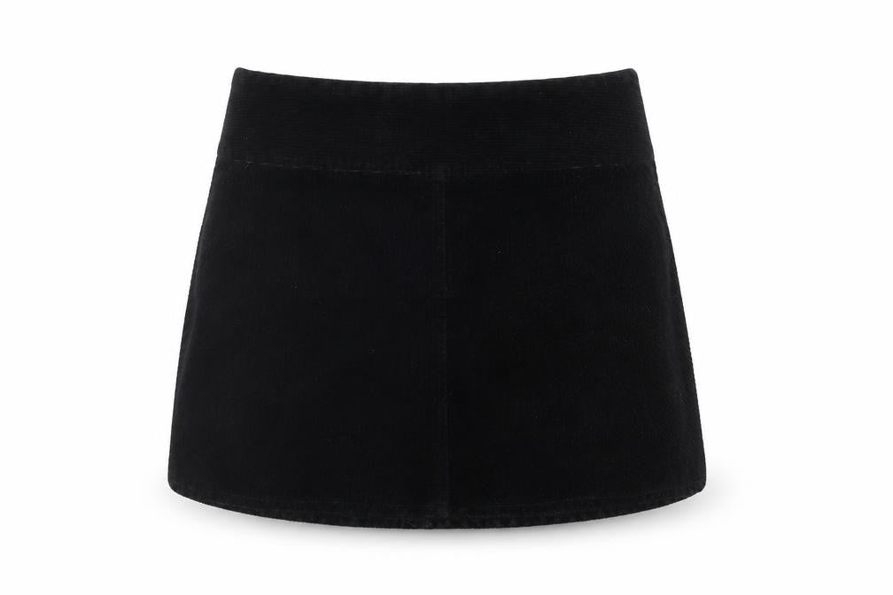 Front view of Monki women’s black cotton a-line skirt, size UK 8, zip