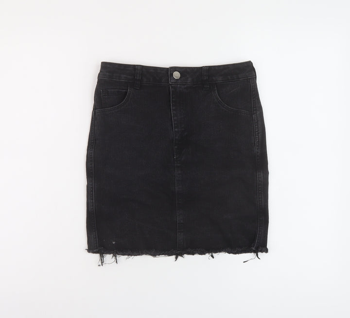 H&M Womens Black Cotton Mini Skirt Size 8 Button