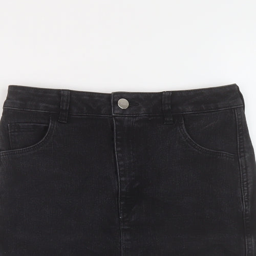 H&M Womens Black Cotton Mini Skirt Size 8 Button