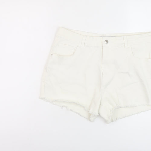 Denim & Co. Womens White Cotton Hot Pants Shorts Size 16 L4 in Regular Button