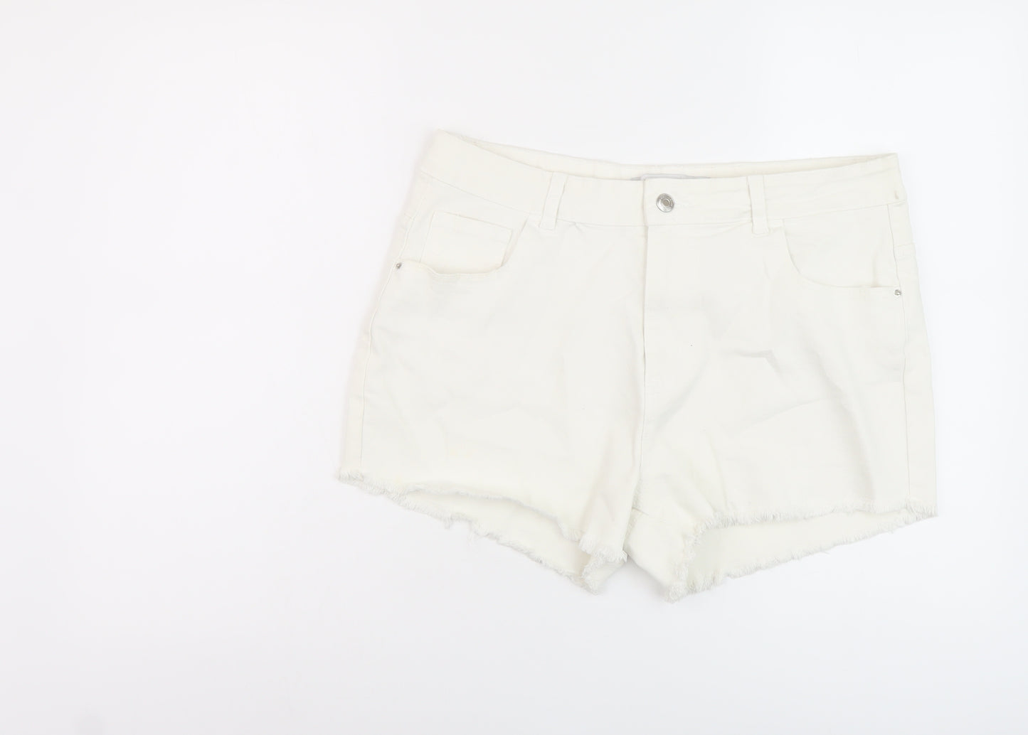 Denim & Co. Womens White Cotton Hot Pants Shorts Size 16 L4 in Regular Button