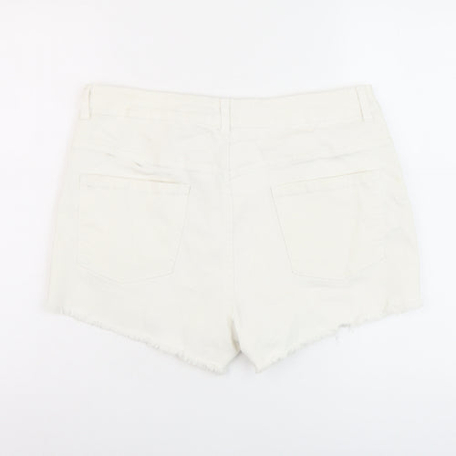 Denim & Co. Womens White Cotton Hot Pants Shorts Size 16 L4 in Regular Button