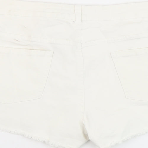 Denim & Co. Womens White Cotton Hot Pants Shorts Size 16 L4 in Regular Button