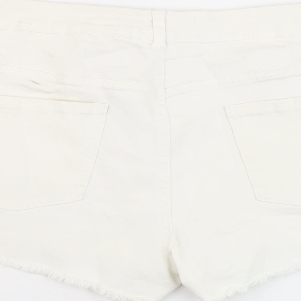 Denim & Co. Womens White Cotton Hot Pants Shorts Size 16 L4 in Regular Button