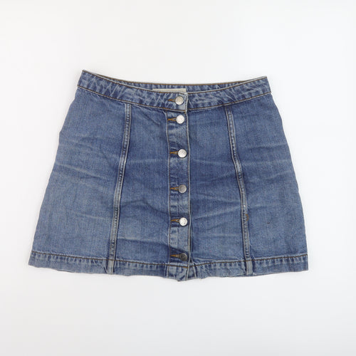 Topshop Womens Blue Cotton Mini Skirt Size 30 in Button