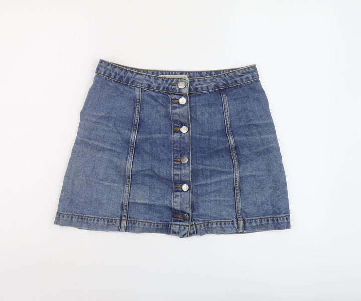 Topshop Womens Blue Cotton Mini Skirt Size 30 in Button