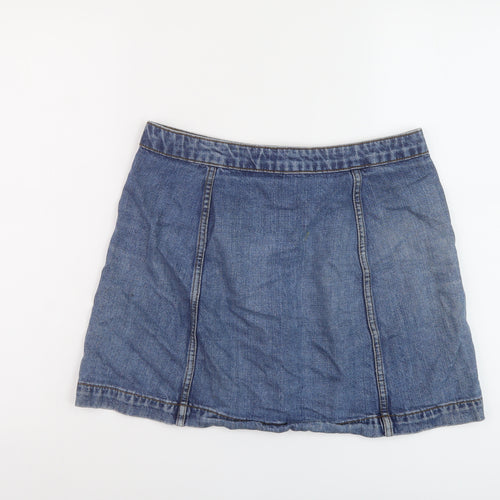 Topshop Womens Blue Cotton Mini Skirt Size 30 in Button