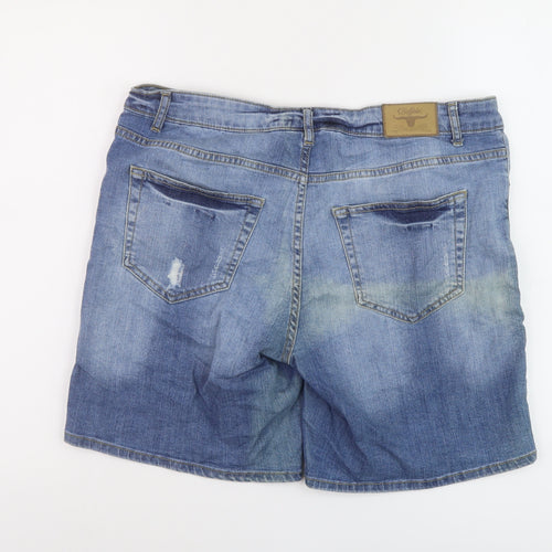 Bufalo London Womens Blue Cotton Mom Shorts Size 16 L8 in Regular Button