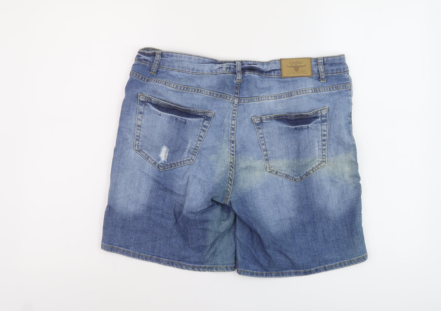 Bufalo London Womens Blue Cotton Mom Shorts Size 16 L8 in Regular Button