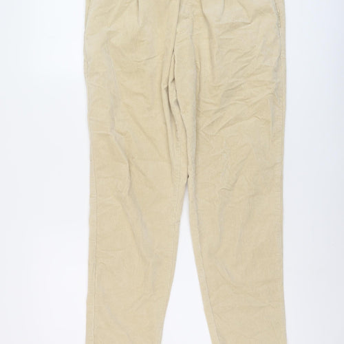 Zara Womens Beige Cotton Trousers Size M L27 in Regular Drawstring