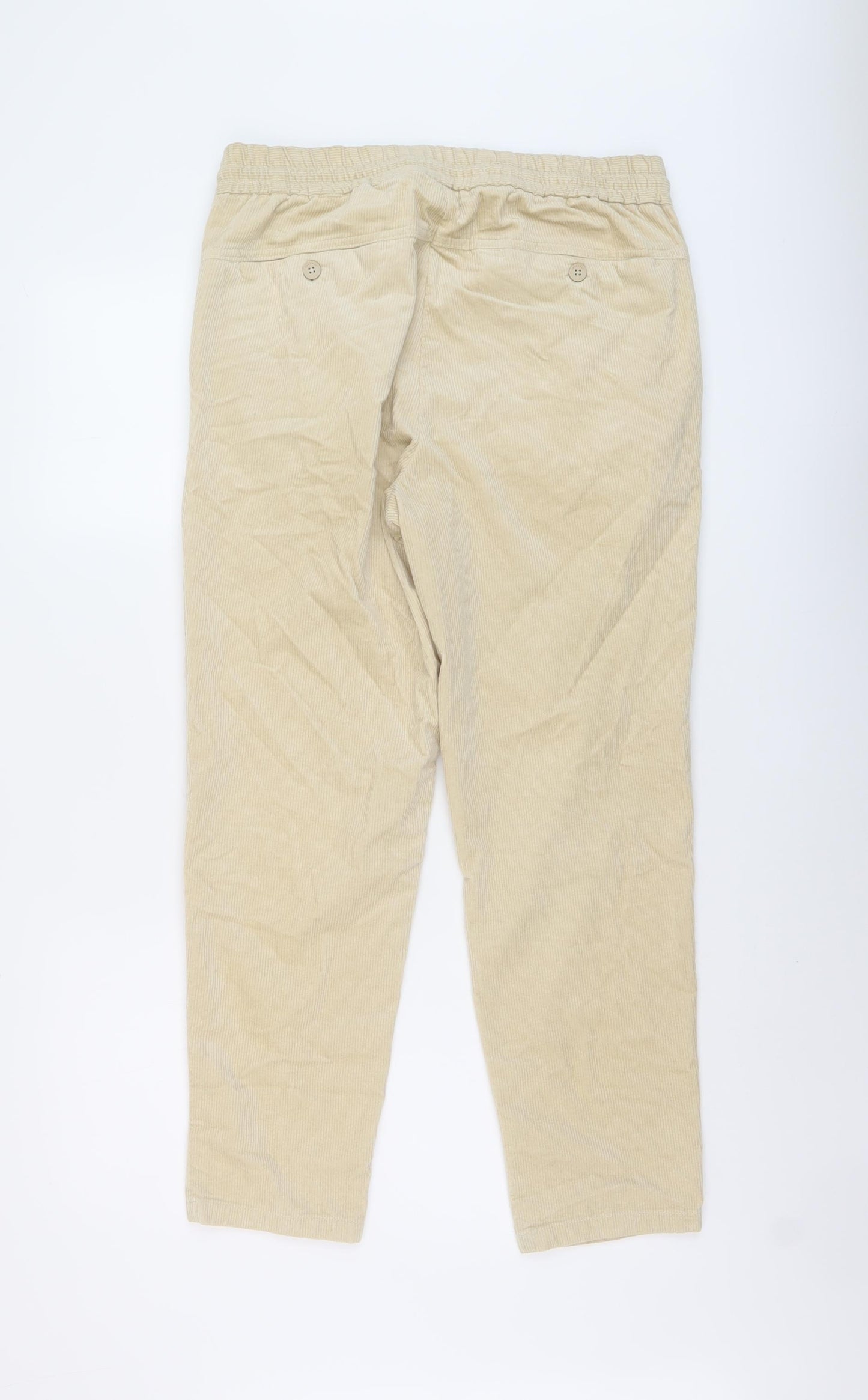 Zara Womens Beige Cotton Trousers Size M L27 in Regular Drawstring