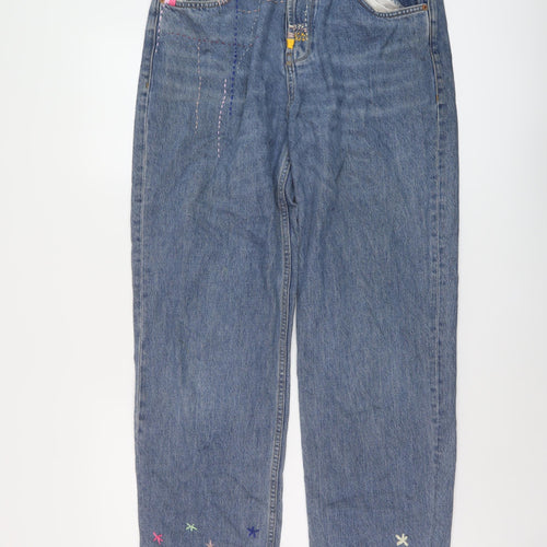 BDG Womens Blue Geometric Cotton Wide-Leg Jeans Size 32 in L30 in Regular Button