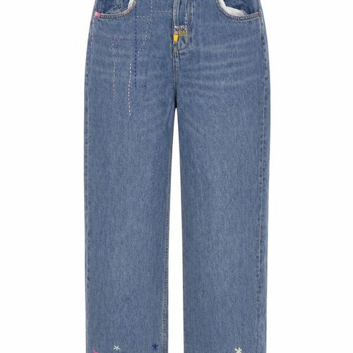 BDG Womens Blue Geometric Cotton Wide-Leg Jeans Size 32 in L30 in Regular Button