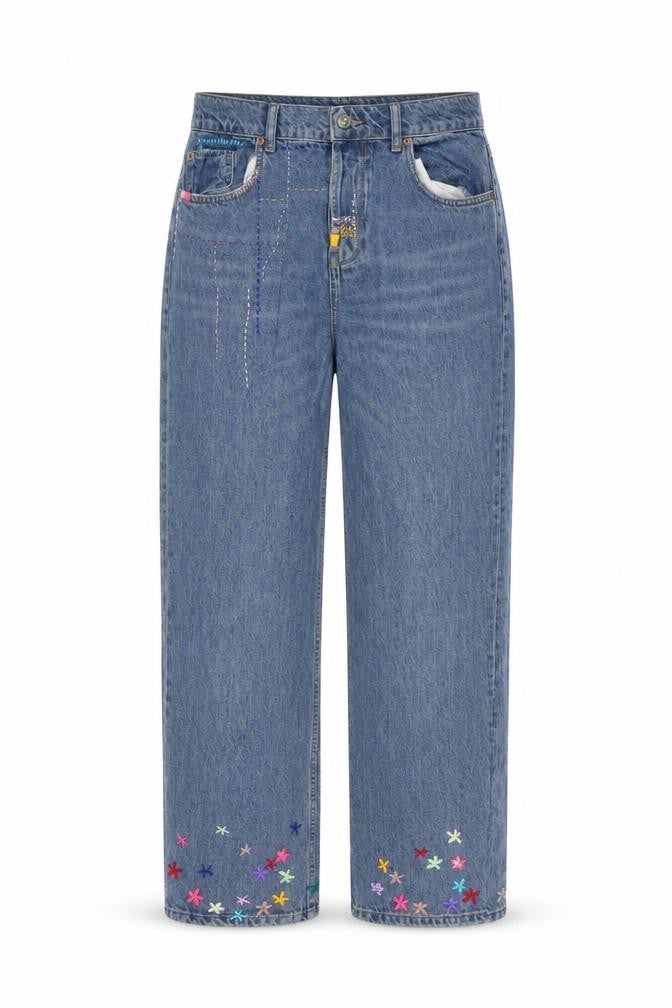 BDG Womens Blue Geometric Cotton Wide-Leg Jeans Size 32 in L30 in Regular Button