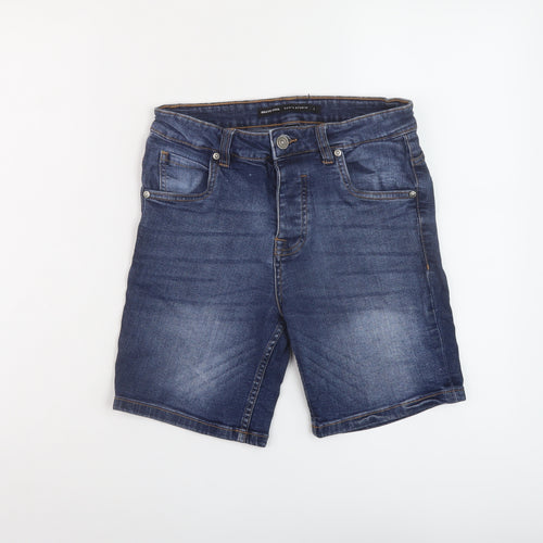 Brave Soul Womens Blue Cotton Bermuda Shorts Size S L8 in Regular Button