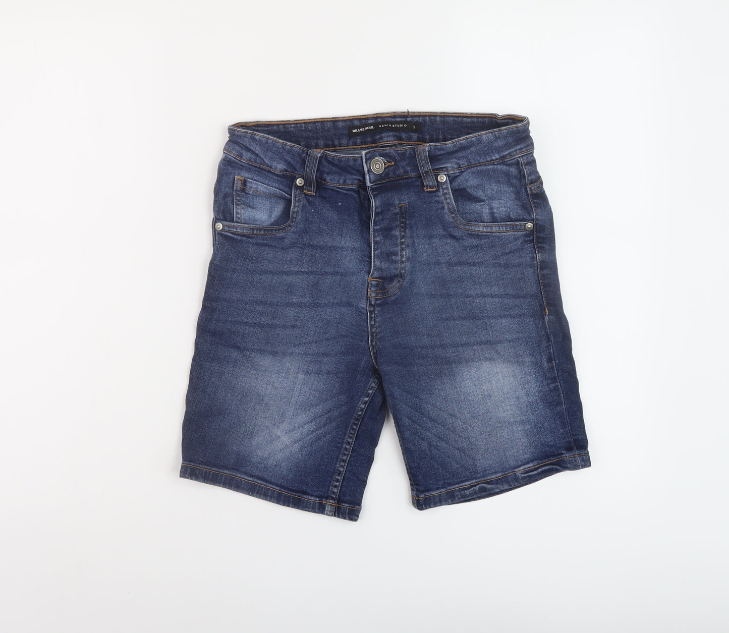 Brave Soul Womens Blue Cotton Bermuda Shorts Size S L8 in Regular Button