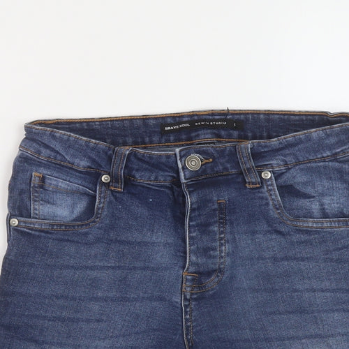 Brave Soul Womens Blue Cotton Bermuda Shorts Size S L8 in Regular Button