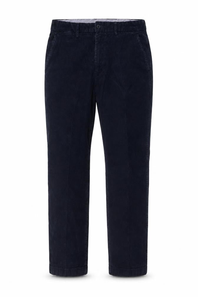 Front view of Samuel Windsor men’s beige cotton trousers, size 34, in, 30-inch leg regular button