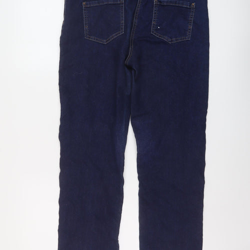 M&Co Womens Blue Cotton Straight Jeans Size 16 L28 in Regular Button