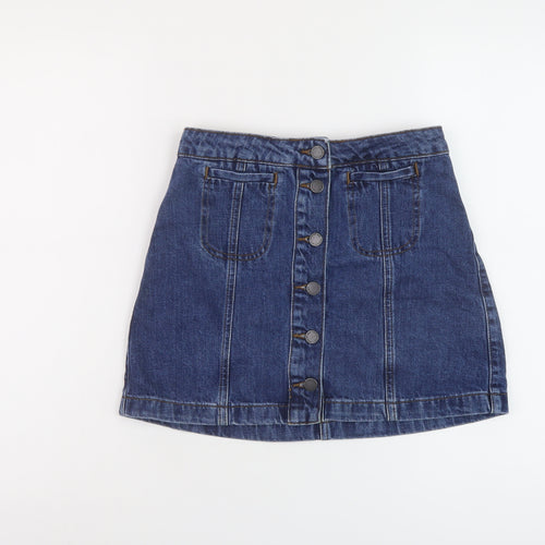 Topshop Womens Blue Cotton Mini Skirt Size 6 Button