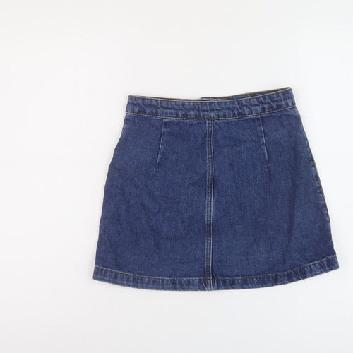 Topshop Womens Blue Cotton Mini Skirt Size 6 Button