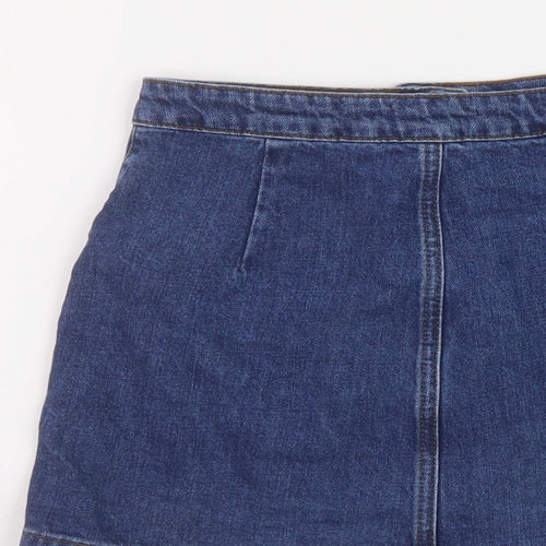 Topshop Womens Blue Cotton Mini Skirt Size 6 Button