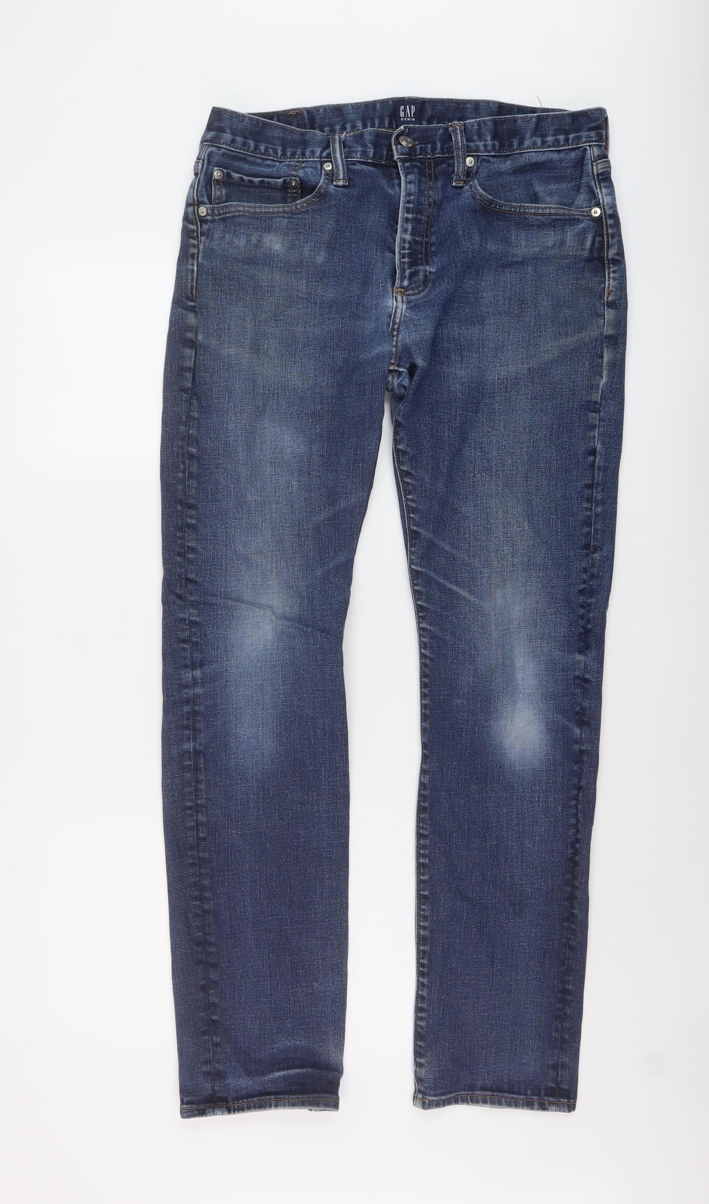 Gap Mens Blue Cotton Straight Jeans Size 32 in L32 in Slim Button
