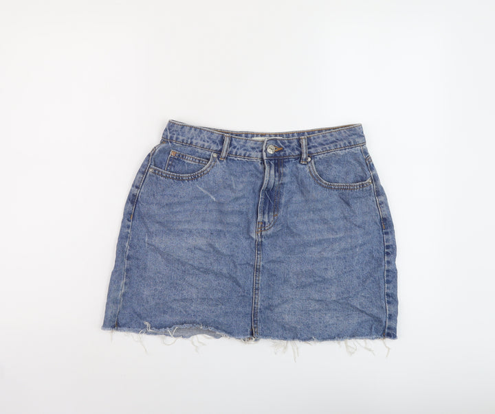 Denim & Co. Womens Blue Cotton Mini Skirt Size 12 Button
