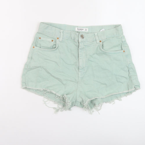 Zara Womens Green Cotton Hot Pants Shorts Size 12 L3 in Regular Button