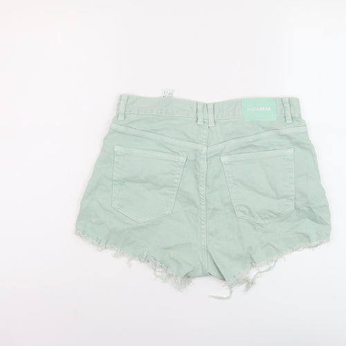 Zara Womens Green Cotton Hot Pants Shorts Size 12 L3 in Regular Button