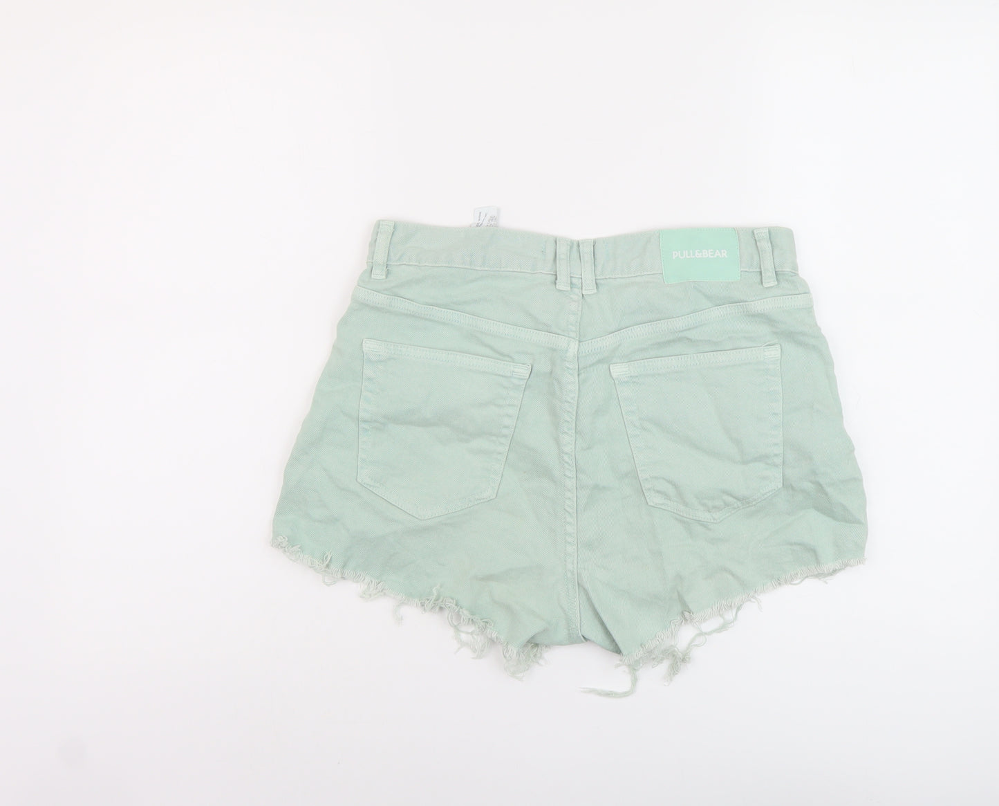 Zara Womens Green Cotton Hot Pants Shorts Size 12 L3 in Regular Button