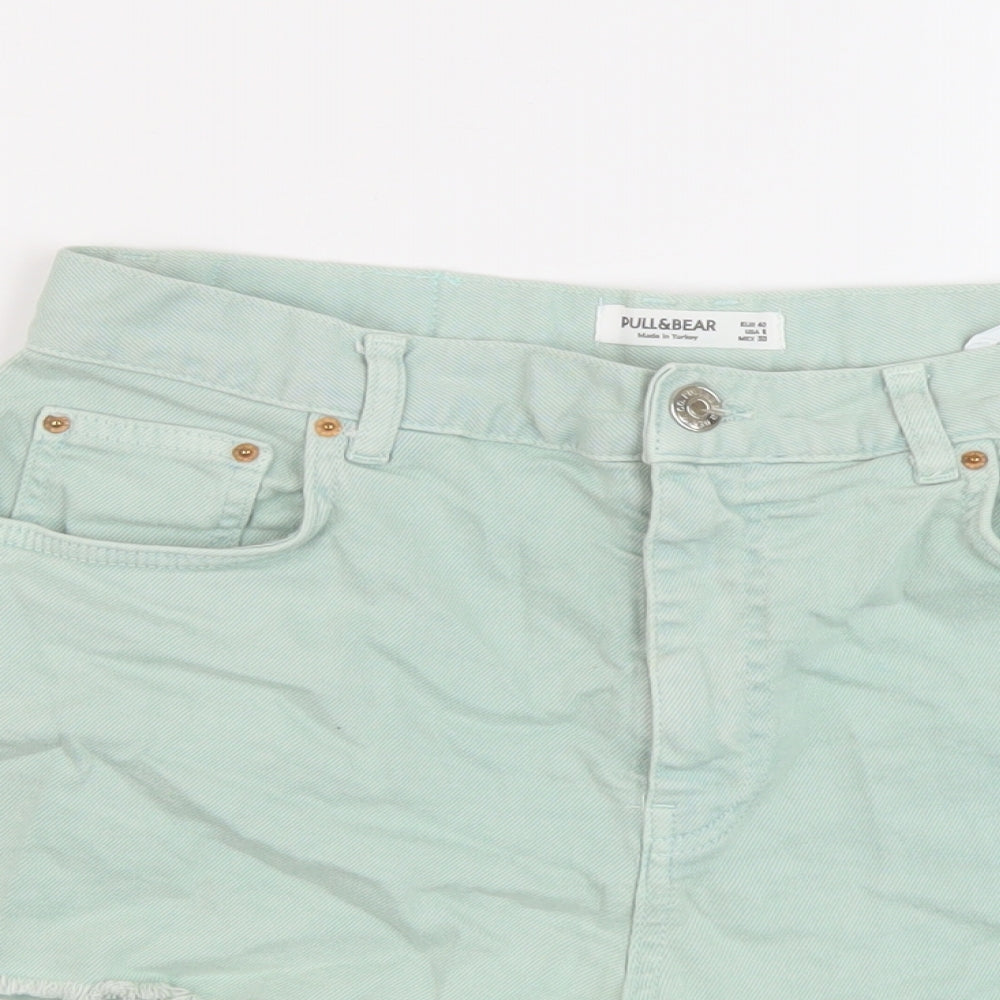 Zara Womens Green Cotton Hot Pants Shorts Size 12 L3 in Regular Button