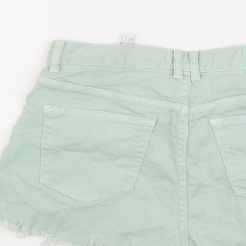 Zara Womens Green Cotton Hot Pants Shorts Size 12 L3 in Regular Button