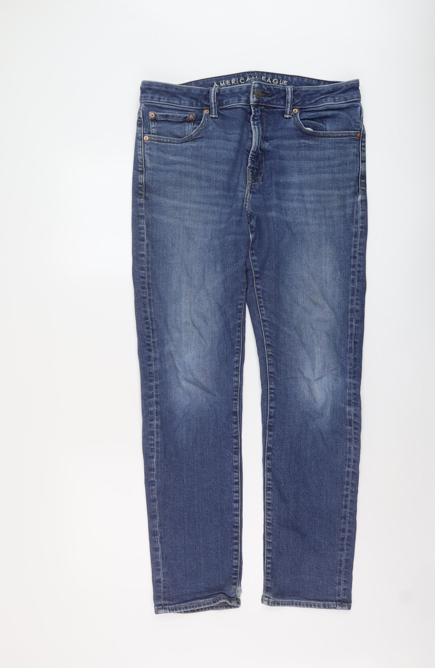 American Eagle Mens Blue Cotton Straight Jeans Size 33 in L32 in Regular Button