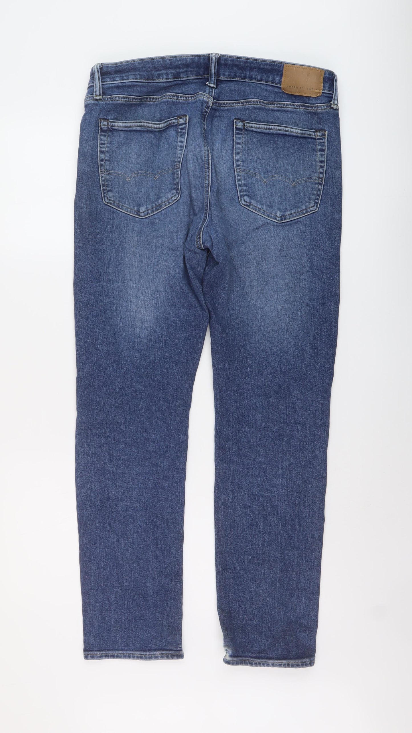 American Eagle Mens Blue Cotton Straight Jeans Size 33 in L32 in Regular Button