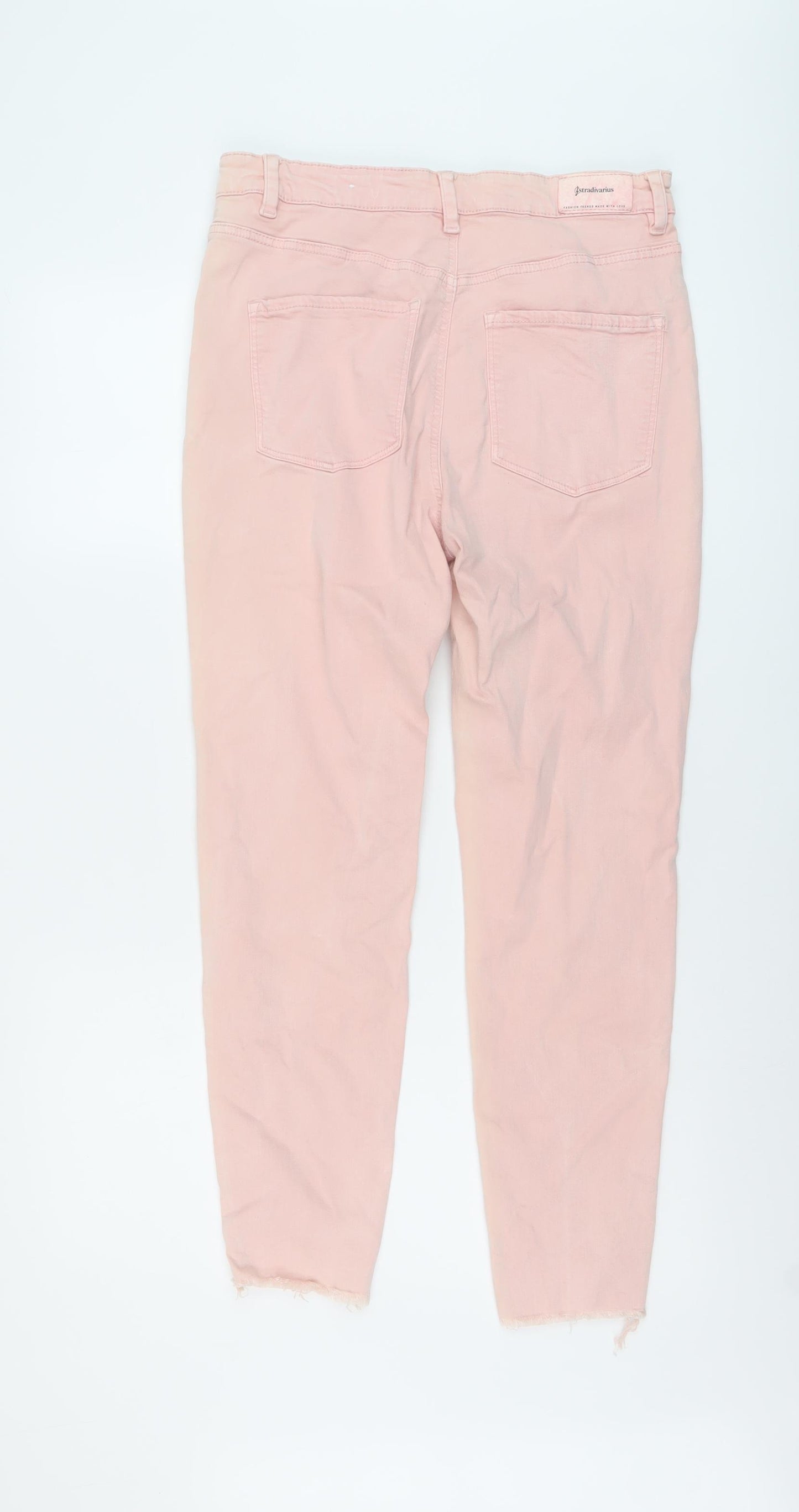 Stradivarius Womens Pink Cotton Skinny Jeans Size 16 L27 in Regular Button