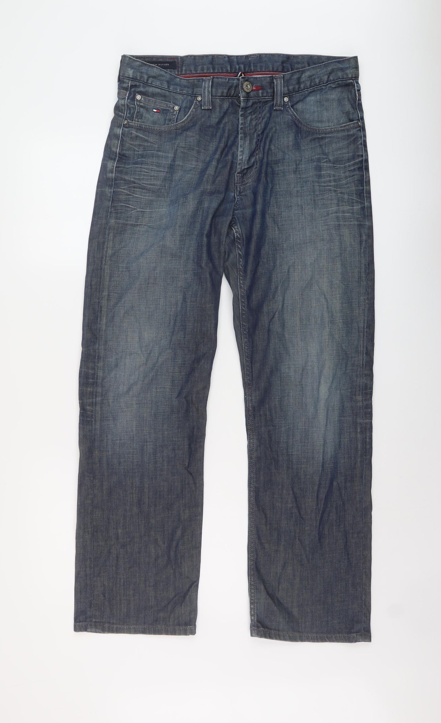 Tommy Hilfiger Mens Blue Cotton Straight Jeans Size 34 in L30 in Regular Button