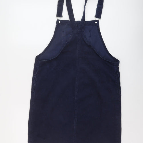 TU Womens Blue Cotton Pinafore/Dungaree Dress Size 10 Square Neck Buckle