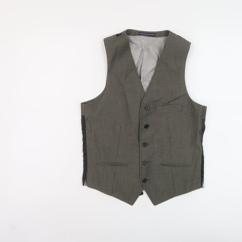 Topman Mens Green Polyester Jacket Suit Waistcoat Size 36 Regular