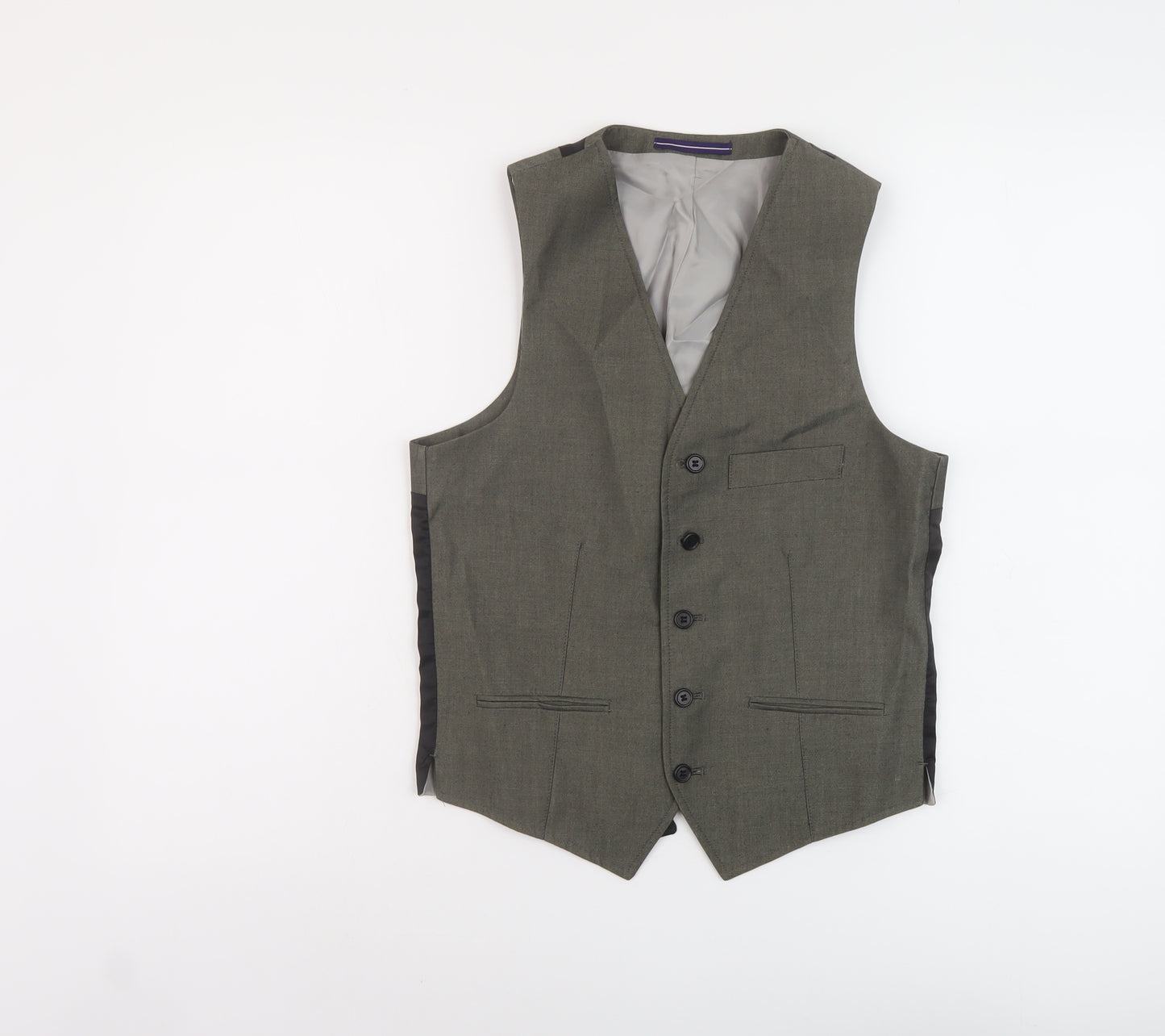 Topman Mens Green Polyester Jacket Suit Waistcoat Size 36 Regular