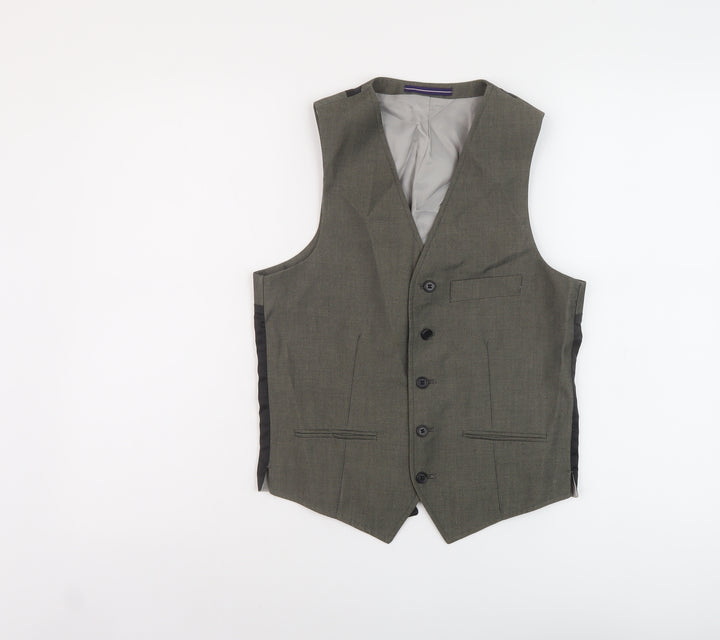 Topman Mens Green Polyester Jacket Suit Waistcoat Size 36 Regular