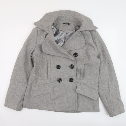 Marks and Spencer Womens Grey Overcoat Coat Size 14 Button
