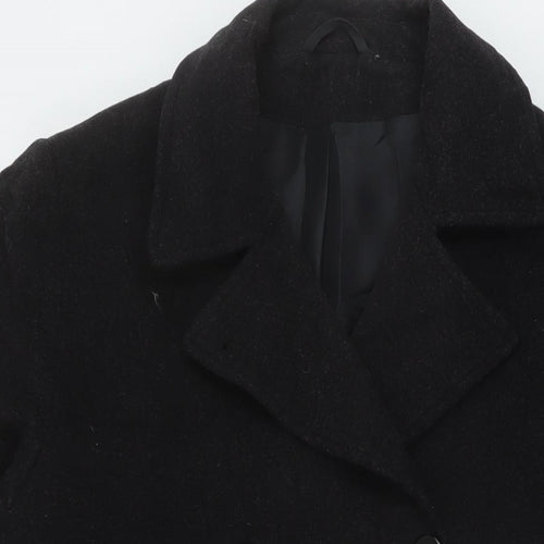 BHS Womens Black Overcoat Coat Size 16 Button