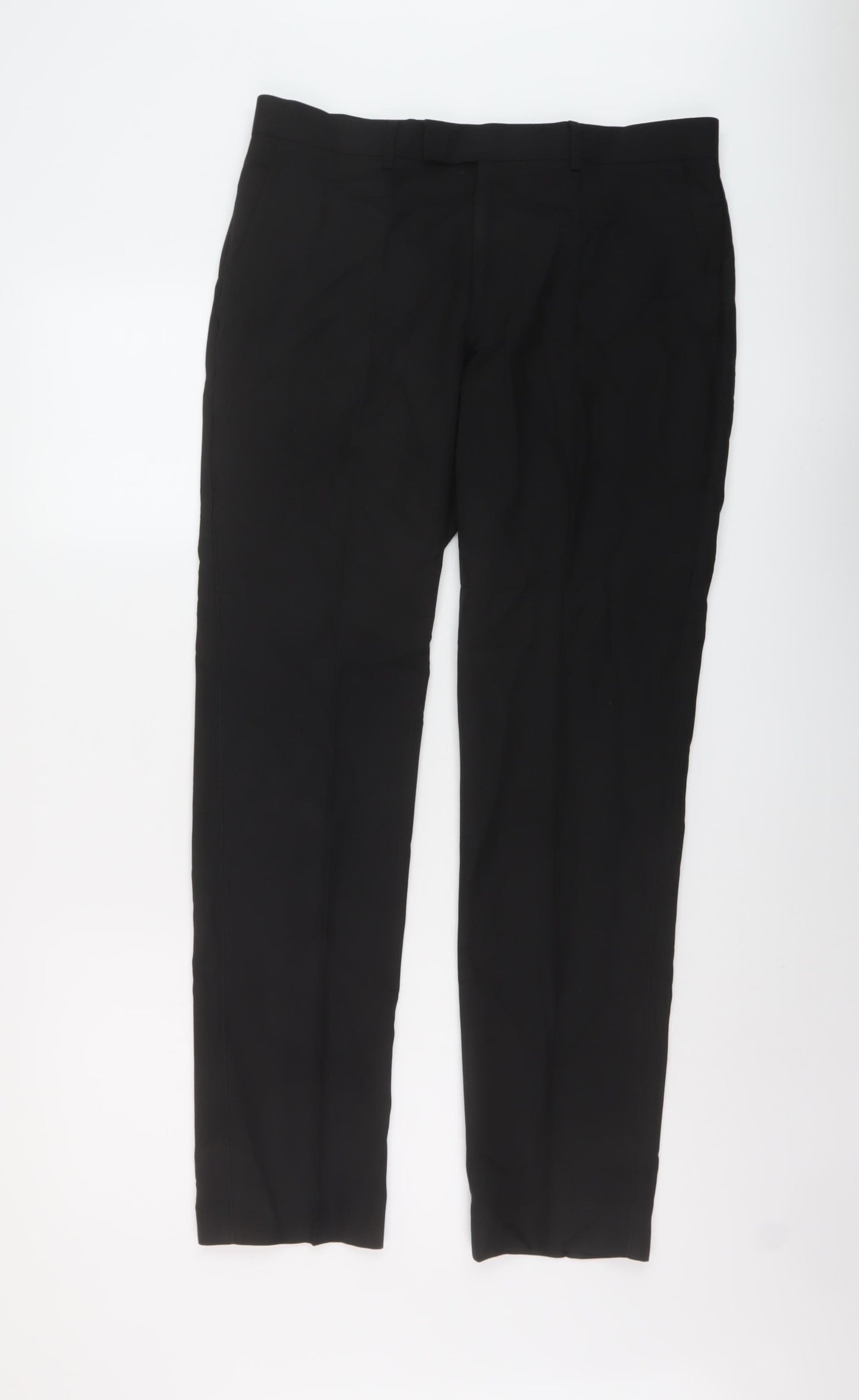 Marks and Spencer Mens Black Polyester Trousers Size 32 in L31 in Regular Hook & Eye