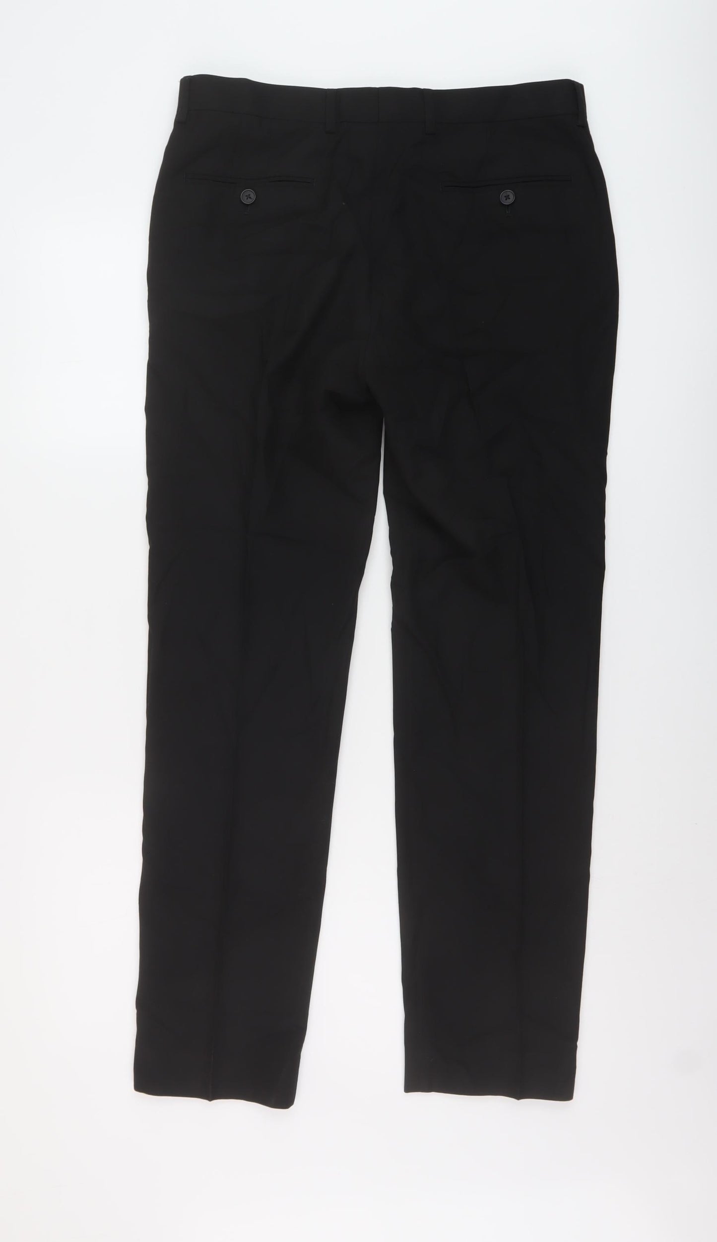 Marks and Spencer Mens Black Polyester Trousers Size 32 in L31 in Regular Hook & Eye